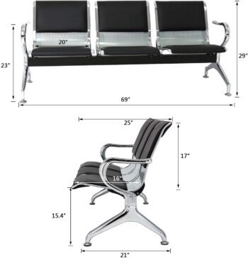 3-link padded office reception bench - Image 3