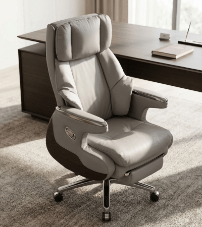 Premium Style for Professional Workspaces The Executive Leather Reclining Office Chair is a stylish seating solution for managers, business owners, and professionals seeking comfort and a polished office appearance. Its executive design and leather finish create a sophisticated look suitable for modern workplaces. The reclining feature offers the option to lean back when the chair's mechanism allows, making it a practical choice for office work, reading, and taking short breaks. It complements executive desks and contemporary office furniture. Elegant Leather Finish and Executive Design The leather finish gives this office chair a refined appearance that suits private offices, boardrooms, and home workspaces. Its executive styling can enhance the overall look of a professional environment. Pair it with a matching office desk, visitor chairs, and storage cabinets to create a coordinated workspace. Confirm whether the upholstery is genuine leather, synthetic leather, or another material before purchasing. Reclining Function for Flexible Seating The reclining function allows users to adjust the backrest to a more relaxed position, depending on the chair's mechanism. This flexibility can be useful when alternating between focused desk work and short periods of relaxation. The chair may also include other features, such as adjustable height, armrests, swivel movement, or a supportive backrest, depending on the model. Check the actual specifications with the supplier before ordering. Ideal for Executive Offices and Home Workspaces The Executive Leather Reclining Office Chair is suitable for management offices, corporate workplaces, private offices, and home offices. It provides a professional seating option for computer work, meetings, planning, and administrative tasks. Business owners can use it to furnish executive workstations, while home users can create a dedicated and stylish workspace. For a better fit, select a desk with suitable height and enough space for the chair to recline. Adjust the seating position to your needs and take regular movement breaks during extended working periods.
